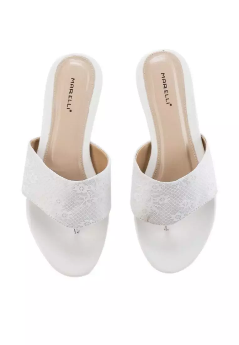 Isabella Sandal wanita Jepit Flat Slip On - White