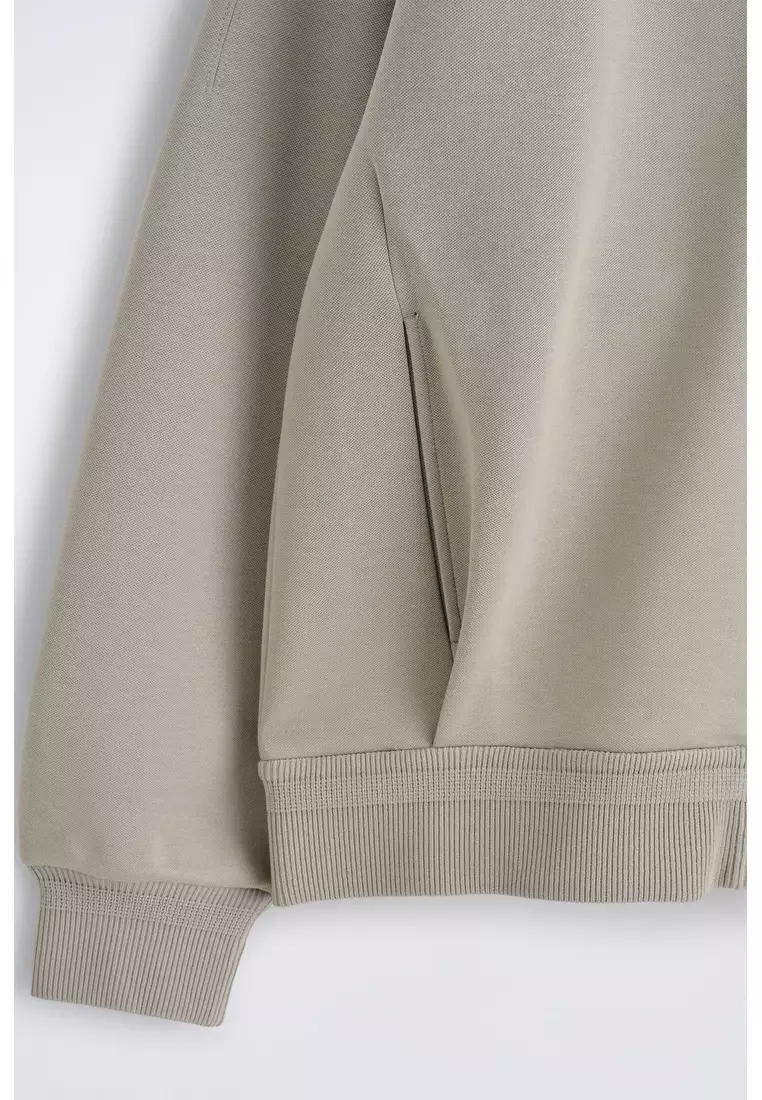 COTTON-PIQUÉ ZIP-UP HOODIE