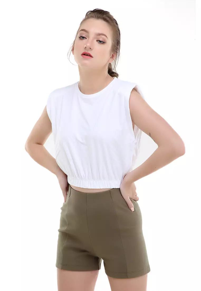 Sakya Tshirt Short Sleeve Top Padded Motif Polos Atasan Wanita Crop Regular fit - White