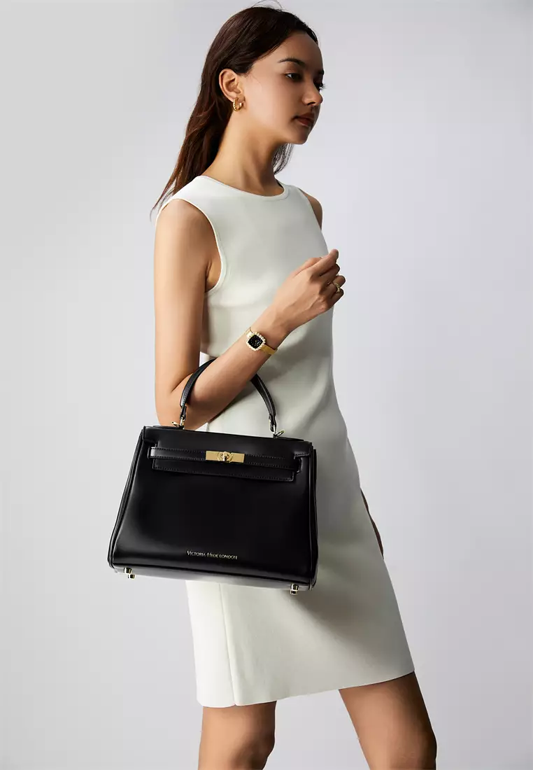 Victoria女士顶级手提包-黑色包 带金色五金件