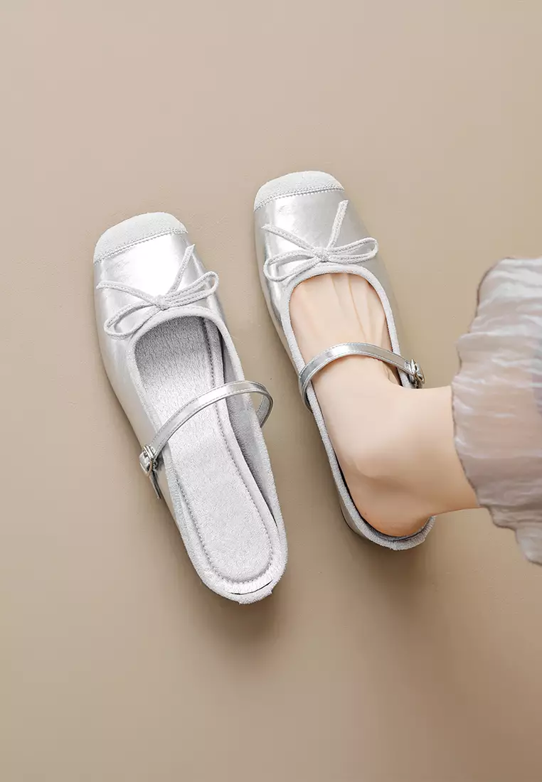 4CM Square Toe Bow Low Heel Mules WW863-1