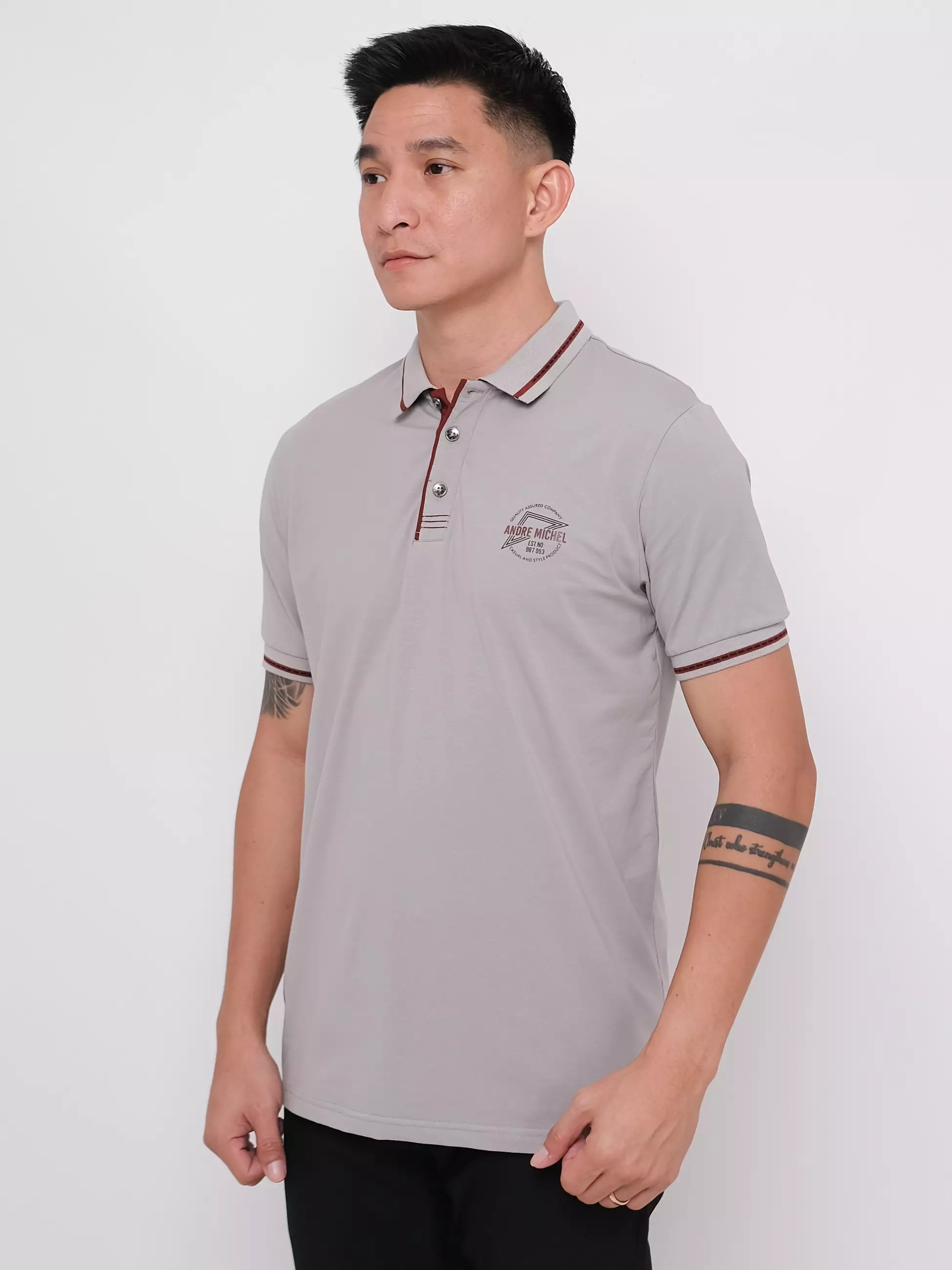 Polo Shirt Katun Spandex Lengan Pendek Sablon Abu Muda 3465