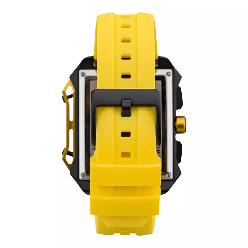 Jam Tangan Pria Alexandre Christie AC 6601 MC RIPBAYL Chronograph Men Black Dial Yellow Rubber Strap