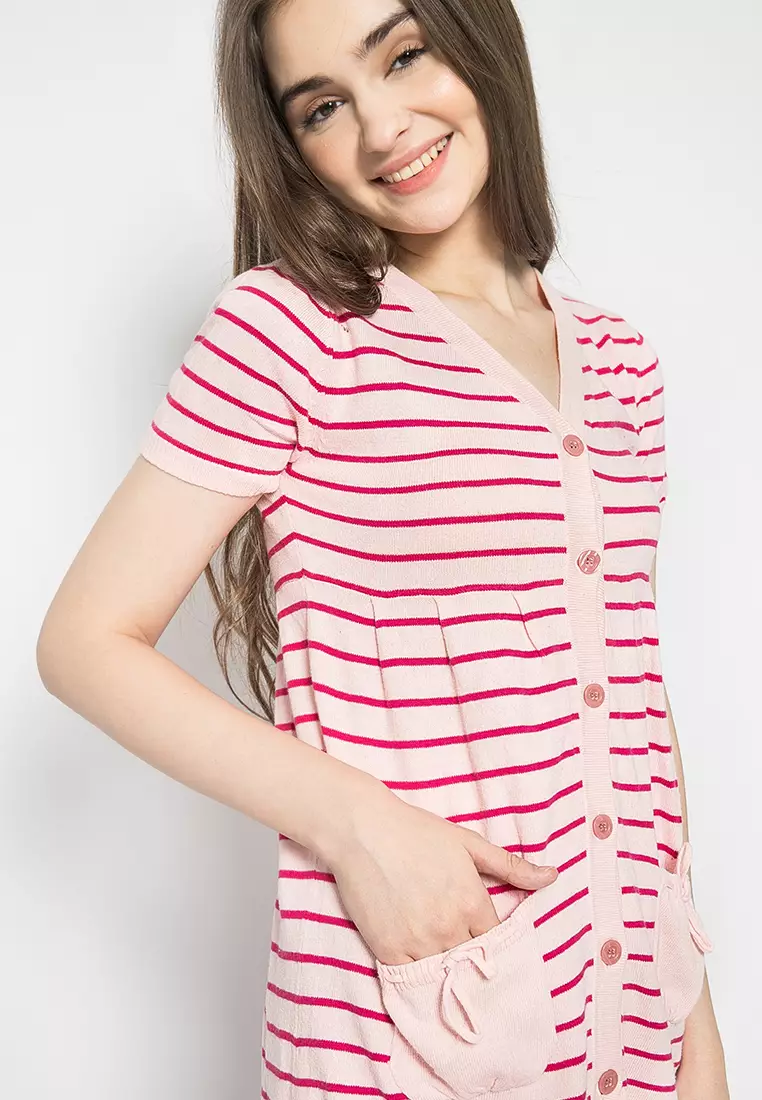 LGS Sweater Wanita Motif Salur Pink Putih LLST.360.CM609.001.7C