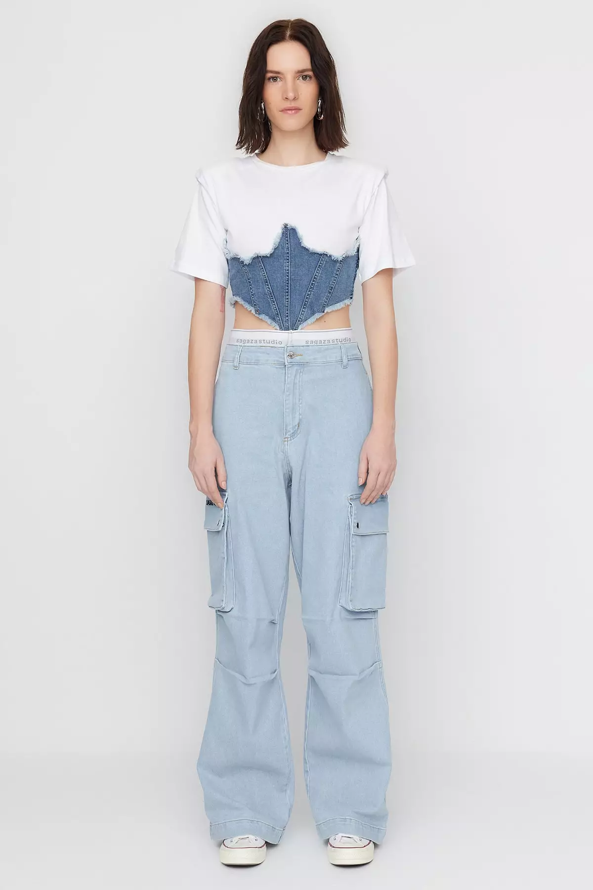 Elastic waist 2025 jeans with pockets