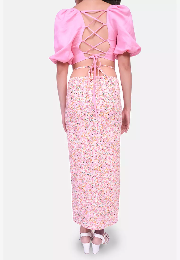 Puff Sleeve Criss Cross Back Top