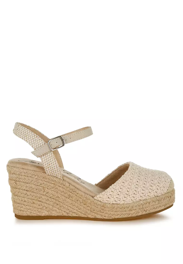 Discount on London Rag  shoes - SKU: Raffia Espadrilles Wedge Sandals in Ecru