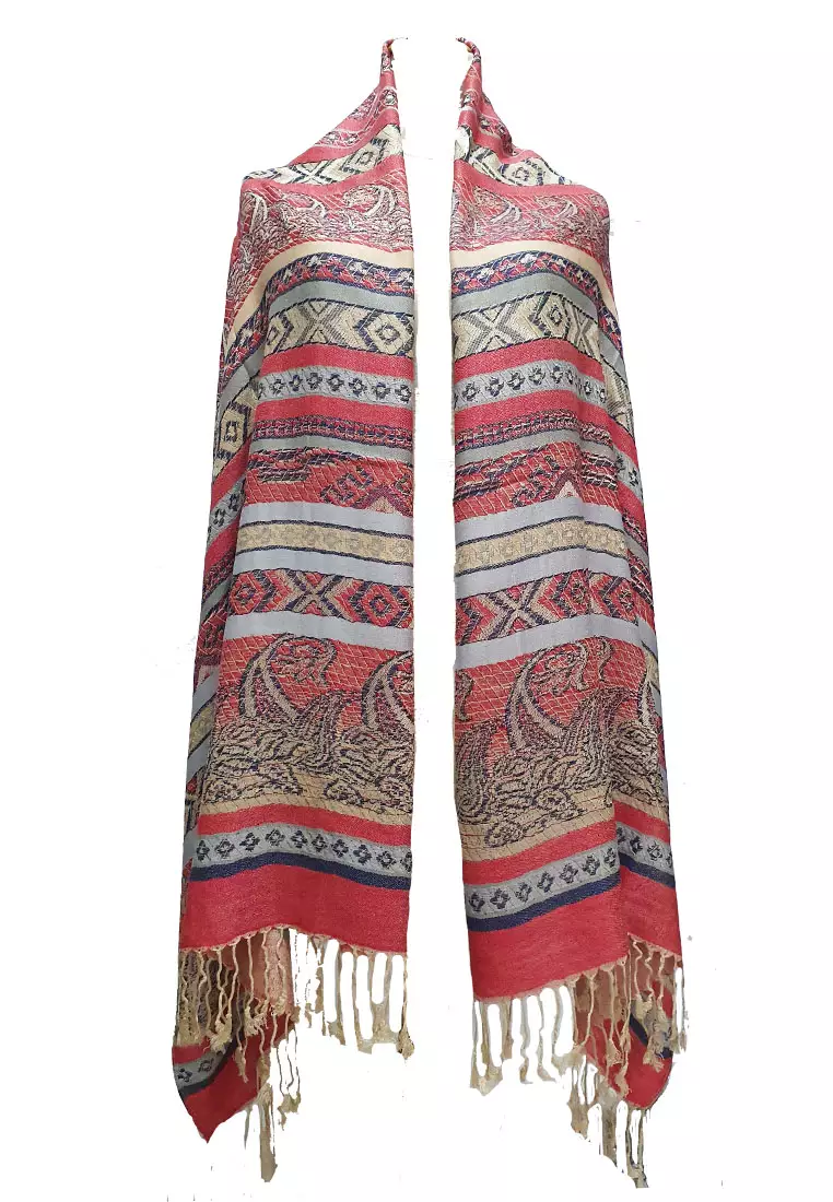 Woven Vintage Paisley Pashmina Crimson Red