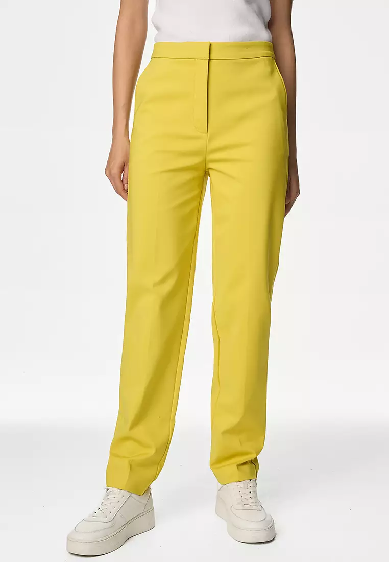 Cotton Blend Slim Fit Ankle Grazer Trousers