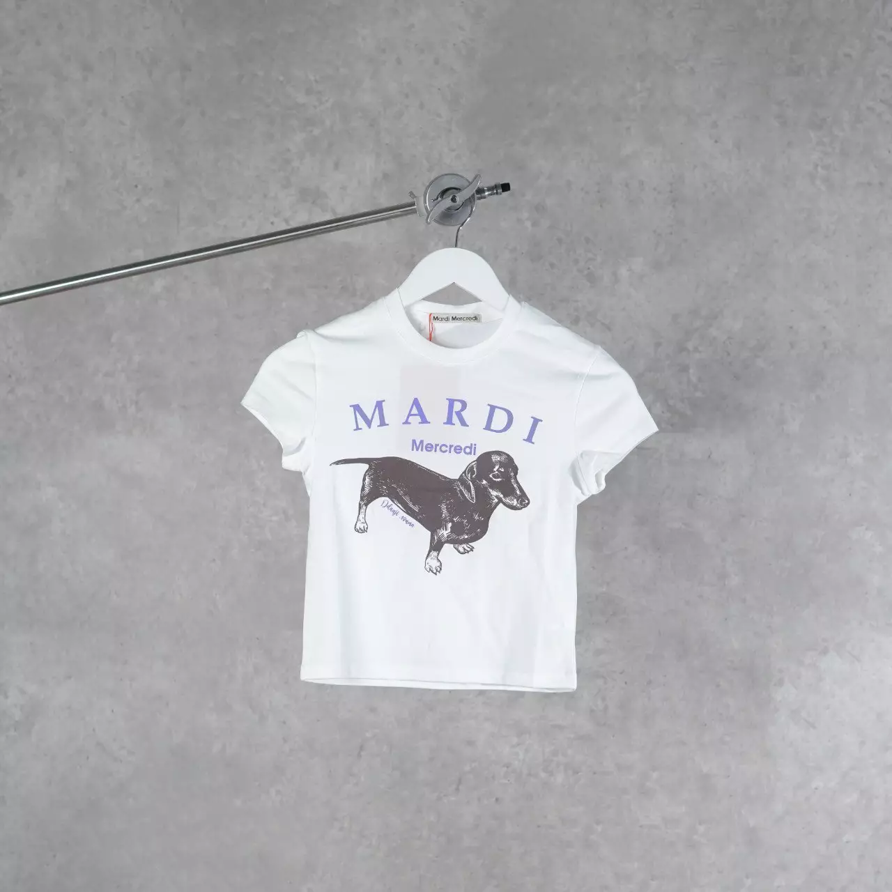 Kaos MARDI MERCREDI DOG PURPLE WHITE CROP TEE 100% ORIGINAL