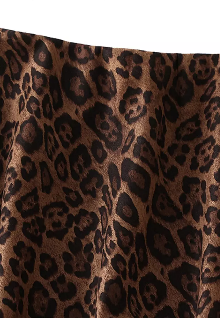 Faux Suede Leopard Print Fishtail Skirt AF9856