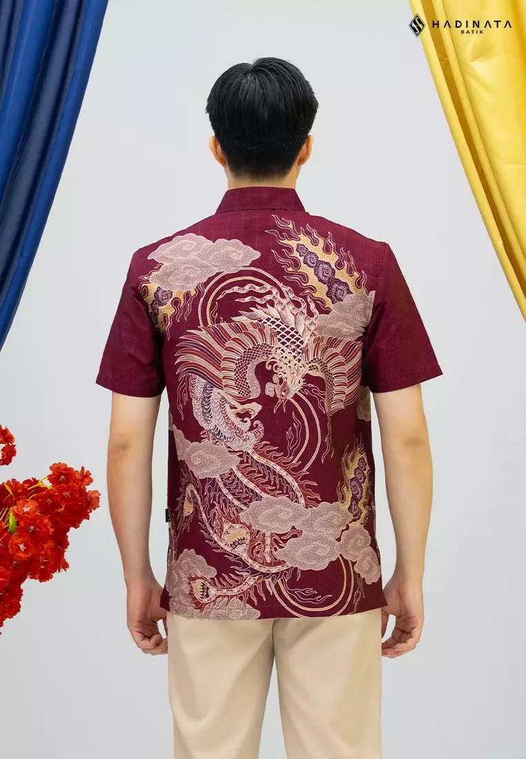 Hadinata Batik Premium Kemeja Batik Pria Lengan Pendek Superfine Bhawana Maroon
