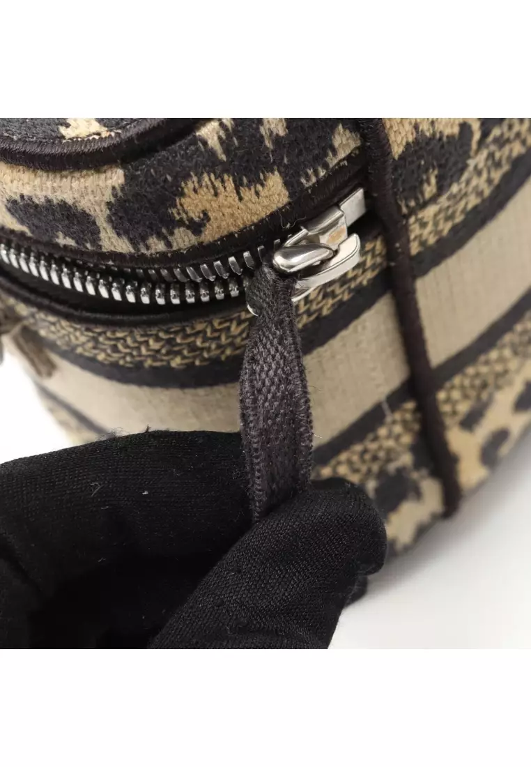 Pre-Loved Christian Dior DIORTRAVEL Small vanity vanity bag canvas beige black 2WAY