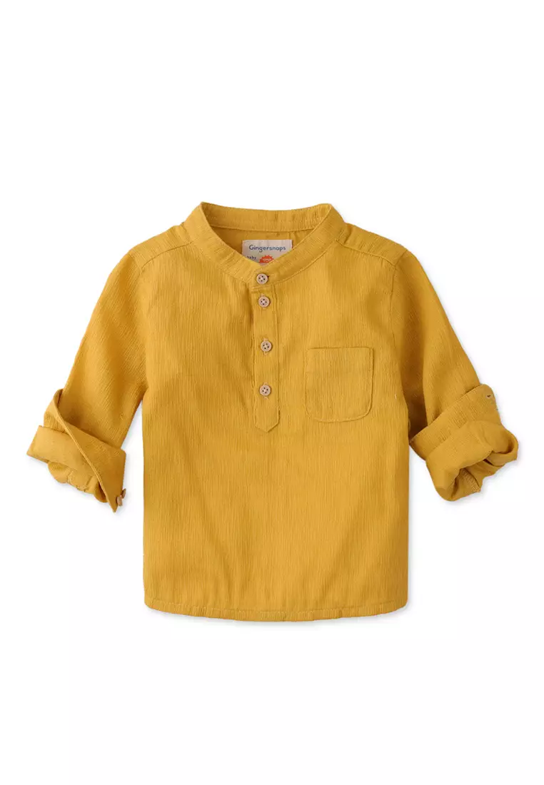 Baby Boys Crumpled Mandarin Collar Shirt