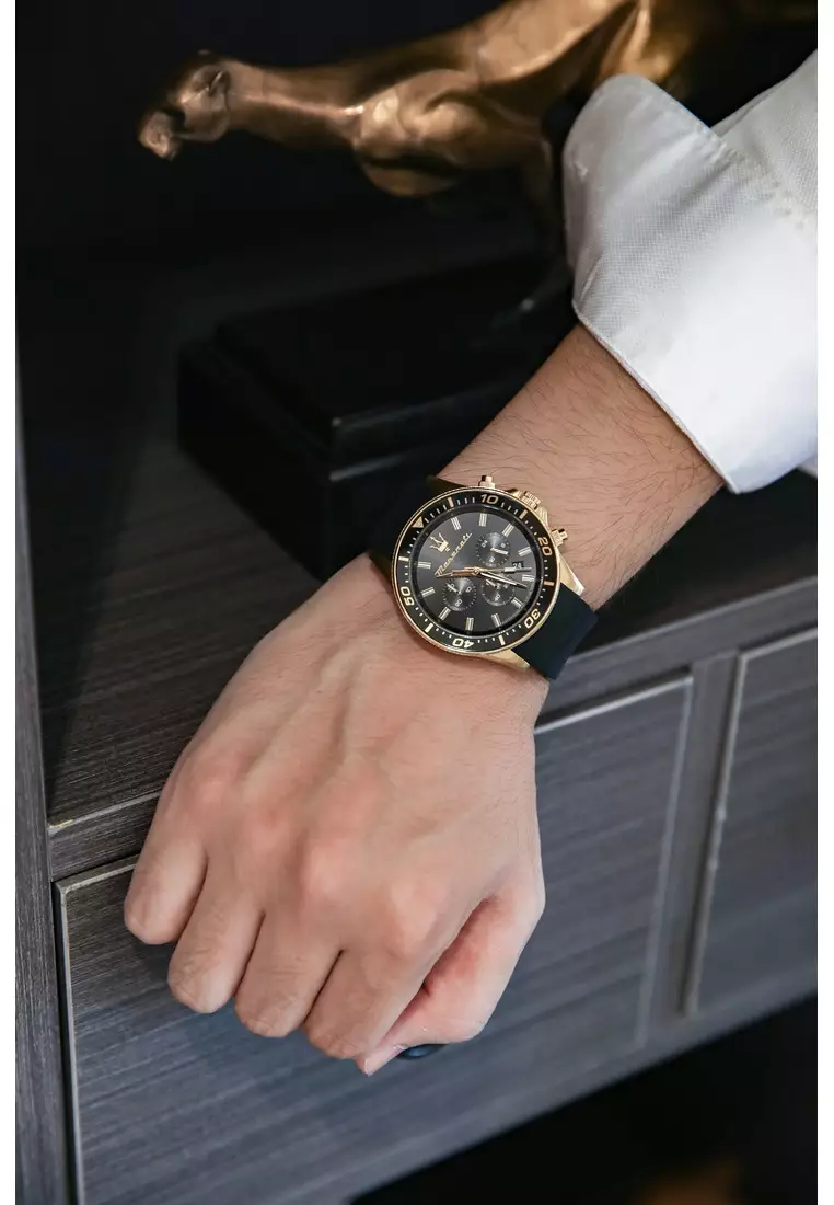 【2年保養】瑪莎拉蒂 Sfida 44mm 金色錶殼 男裝三眼多功能腕錶 R8871640001