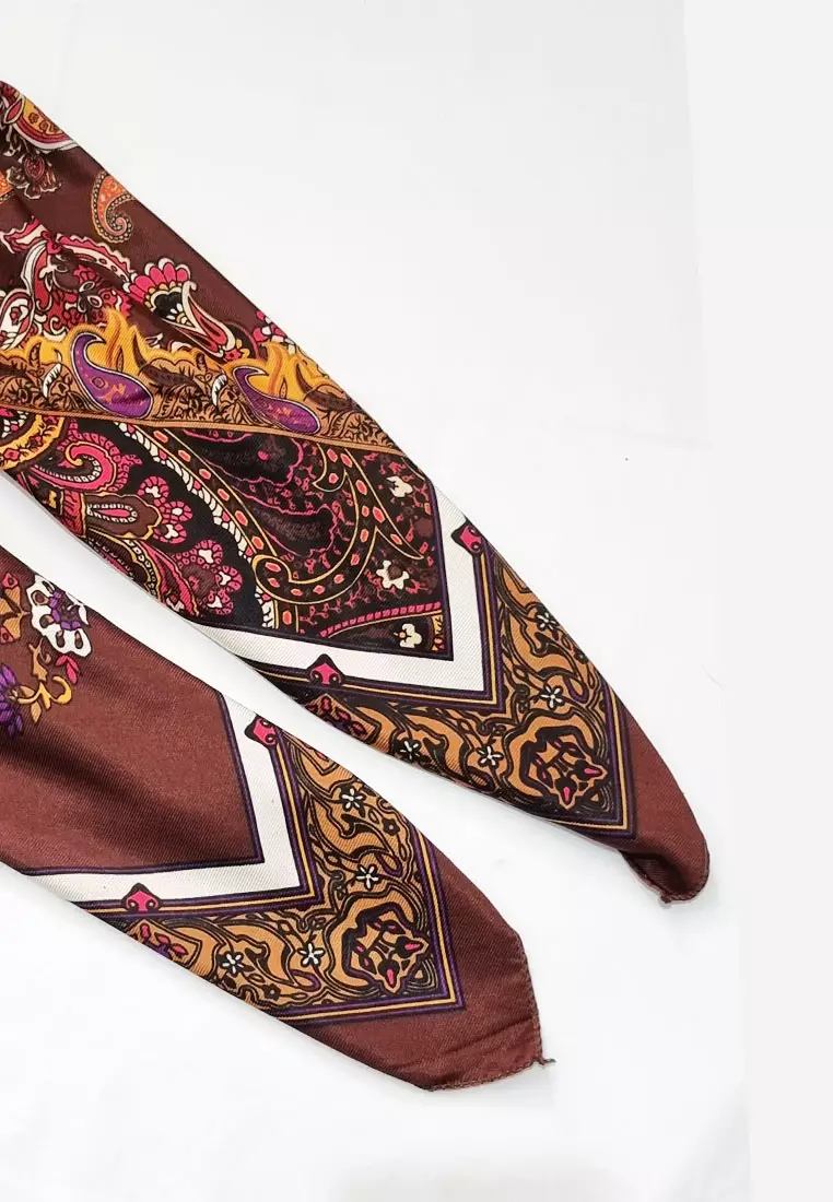 Paisley Poly-Cotton Square Scarf Brown
