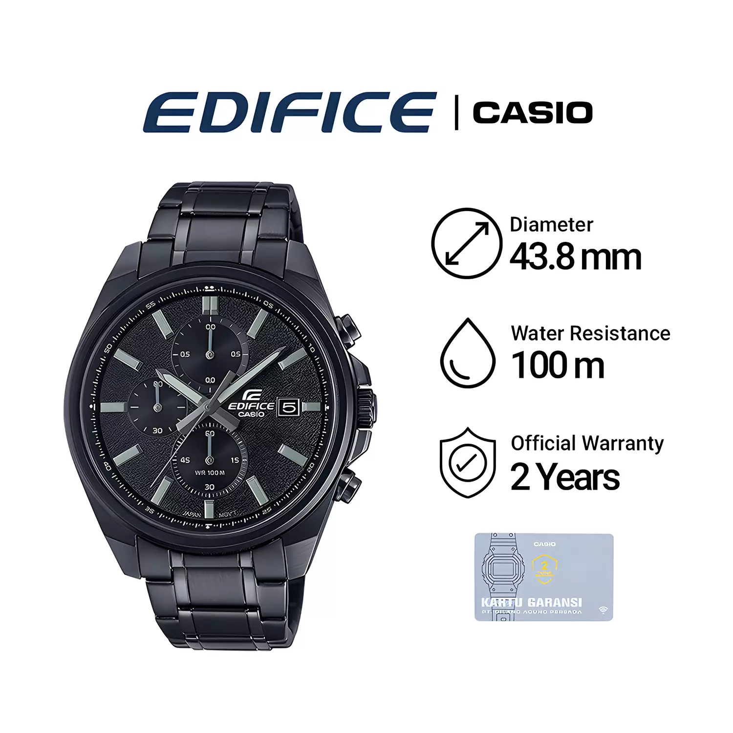 Casio Edifice Standard Chronograph EFV-610DC-1A Jam Tangan Analog Pria -  All Black Stainless Steel