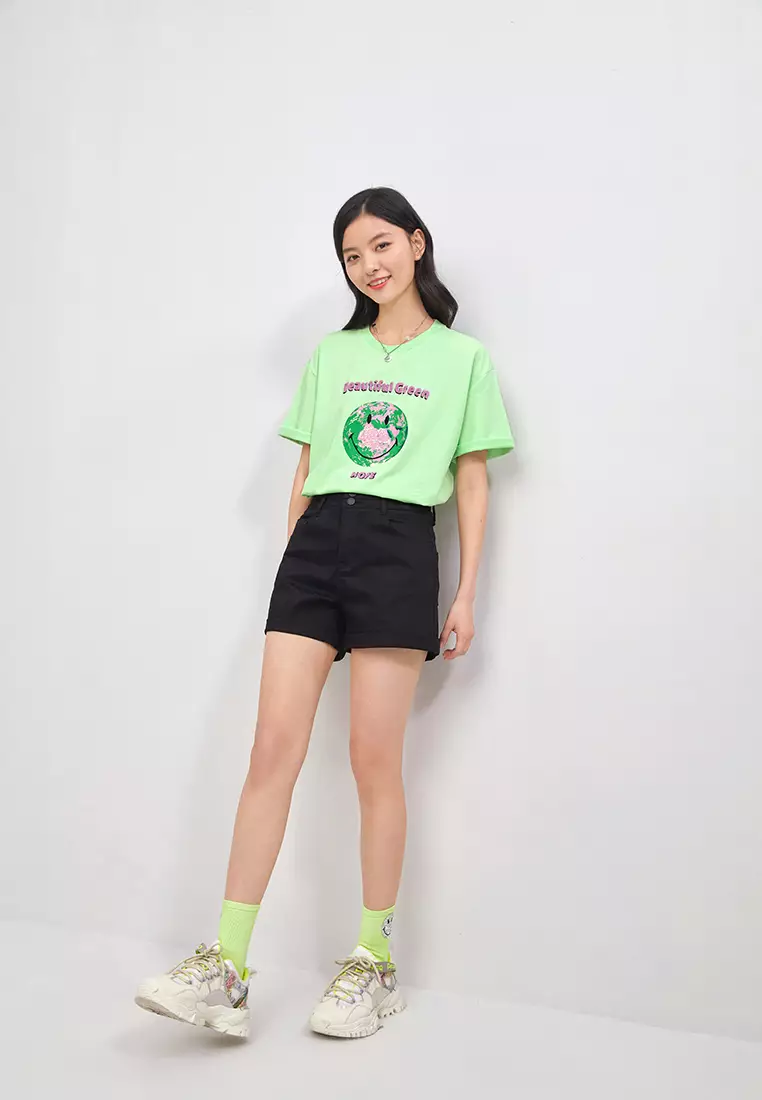 Folded Cuff Denim Shorts