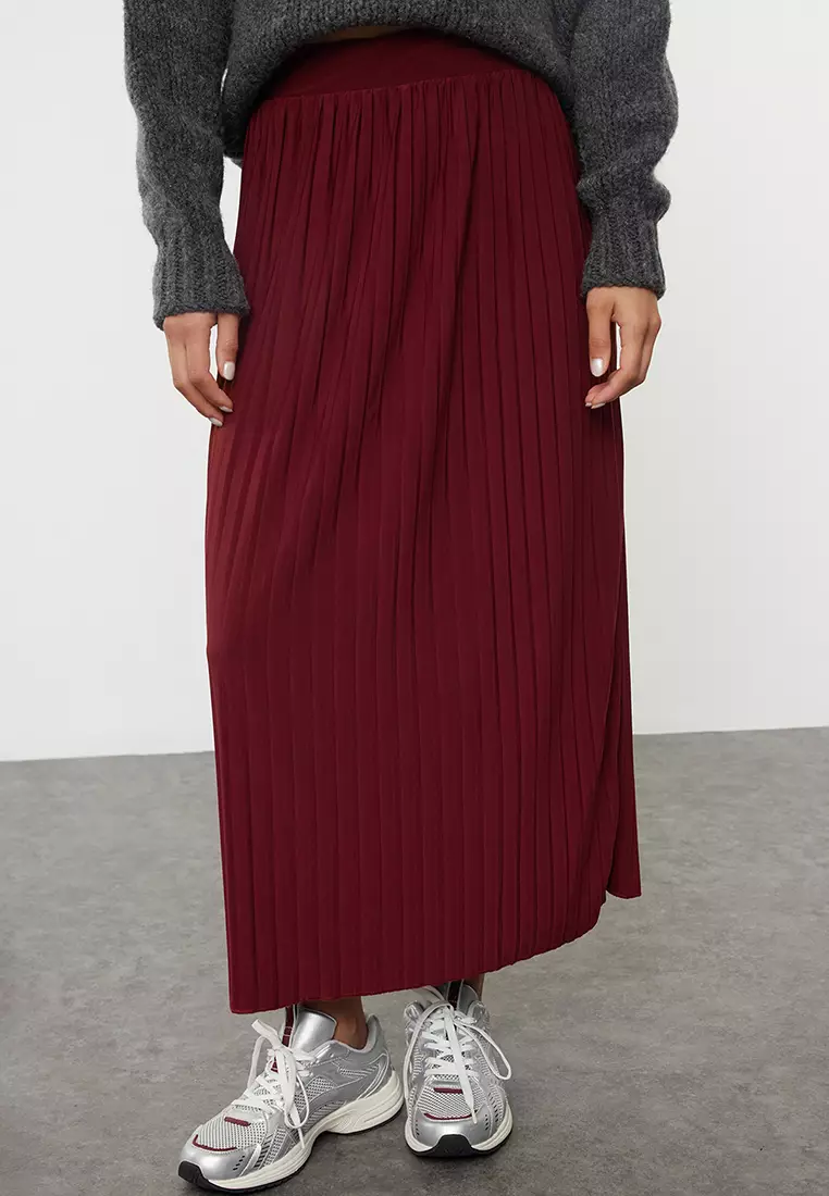 Pleated Skirt Burgundy Skirt 70s Vintage 70s 80s Dark Burgundy