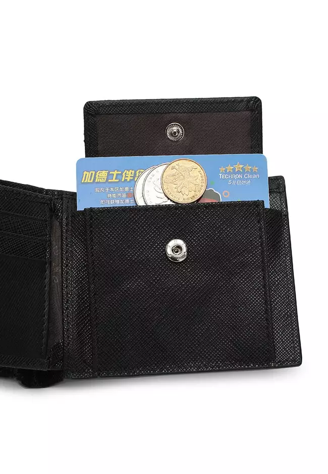 Genuine Leather RFID Short Wallet - Black