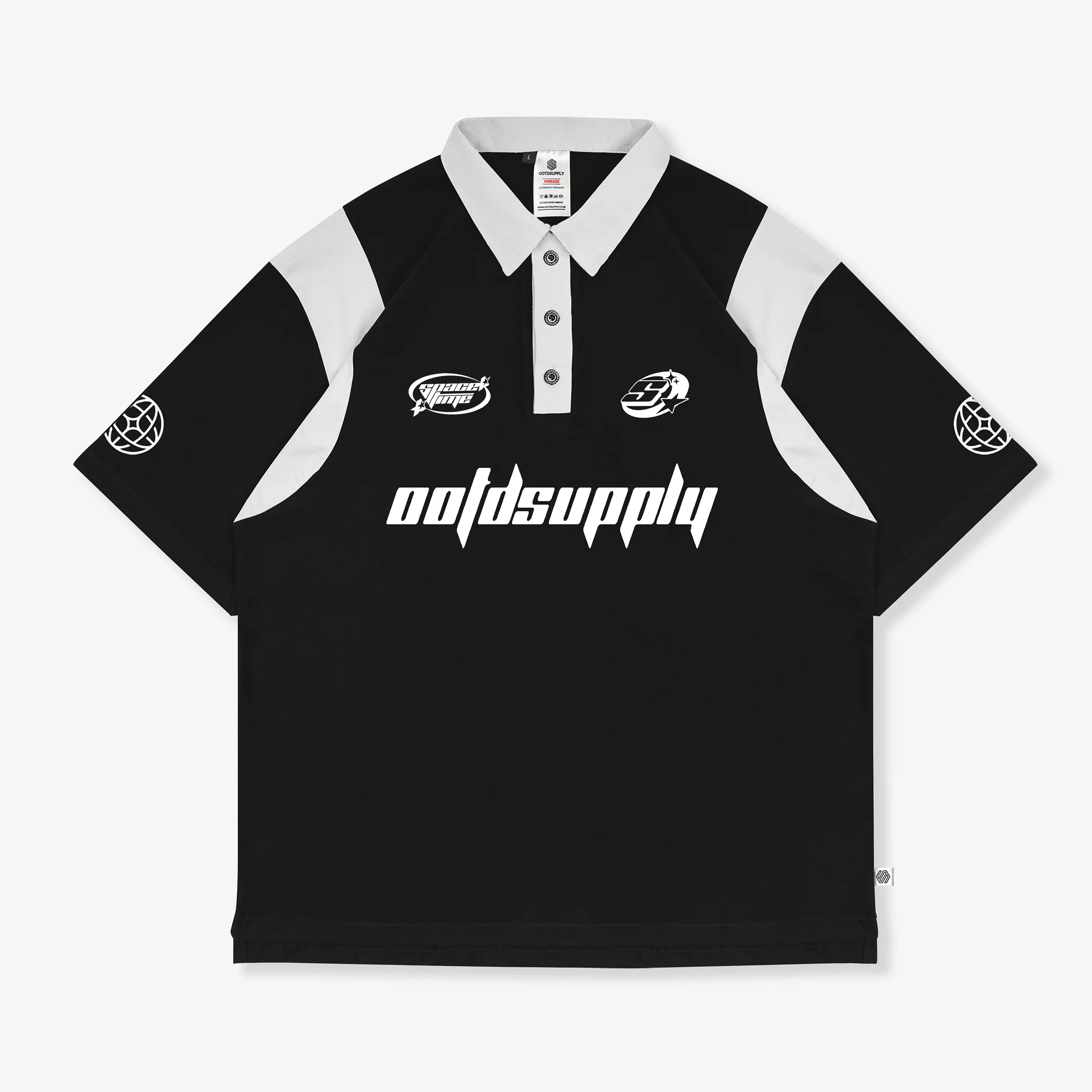OOTDSUPPLY Oversize Rugby Polo Shirt Space Time Combination|  Kaos Polo Pria dan Wanita OVZ-PSR028