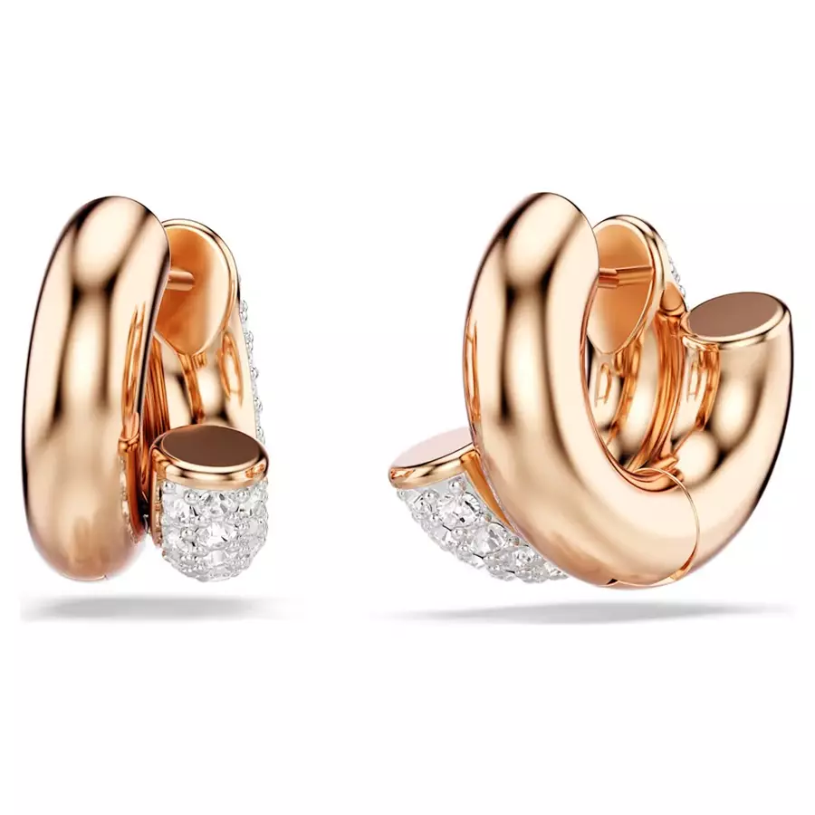 Dextera hoop earrings, Round cut, Mini, White, Rose gold-tone plated