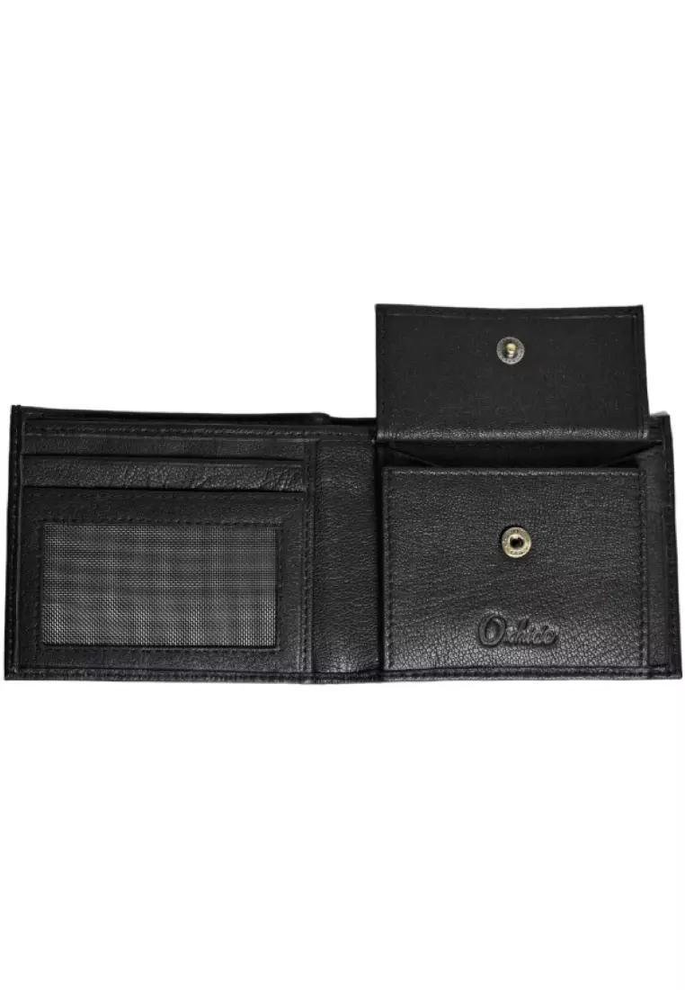 Wallet Men Black with coin pouch -Bifold Lucky Wallet- Full Grain Leather Wallet with NO HOLE-Black Wallet - 3704 Oxhide