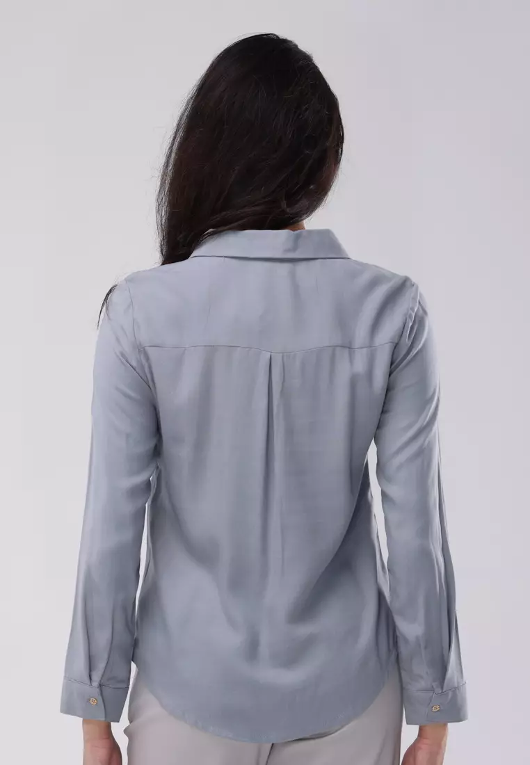 Bold Twill Long Sleeves Collared Blouse