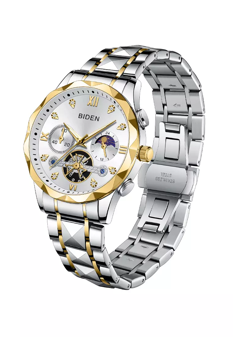 Jam Tangan Pria Multifungsi Mewah Tali Stainless Steel Anti Air Jam Tangan Cowok silvergold