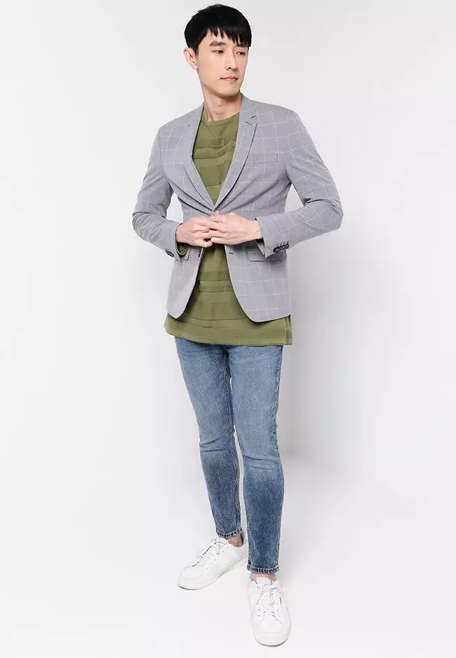 Super Slim-Fit Checked Tailored Blazer