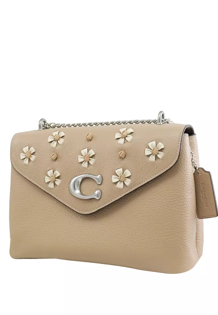 Tammie Shoulder Bag In Signature Canvas With Floral Whipstitch - Beige