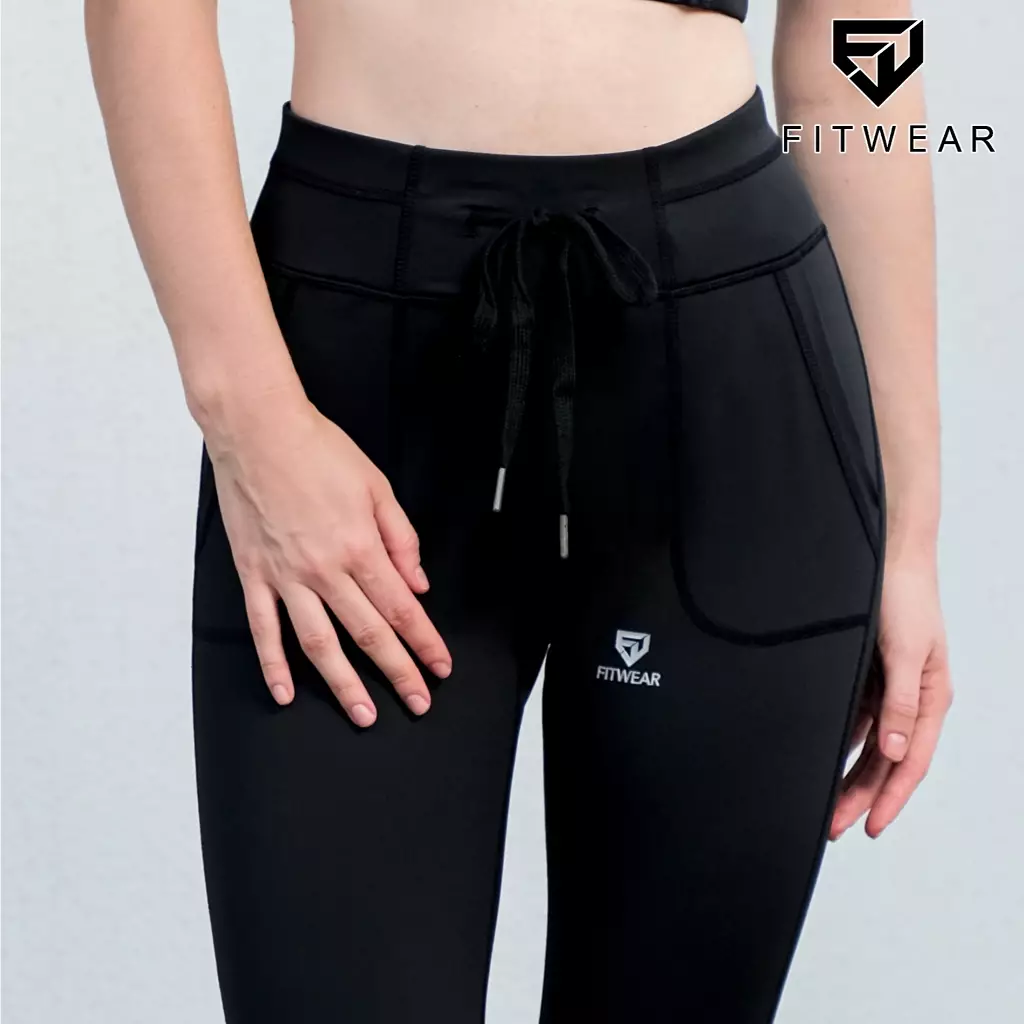 Fitwear Legging Jogger Big Size Olahraga Wanita MARTHA TIE POCKET - BLACK