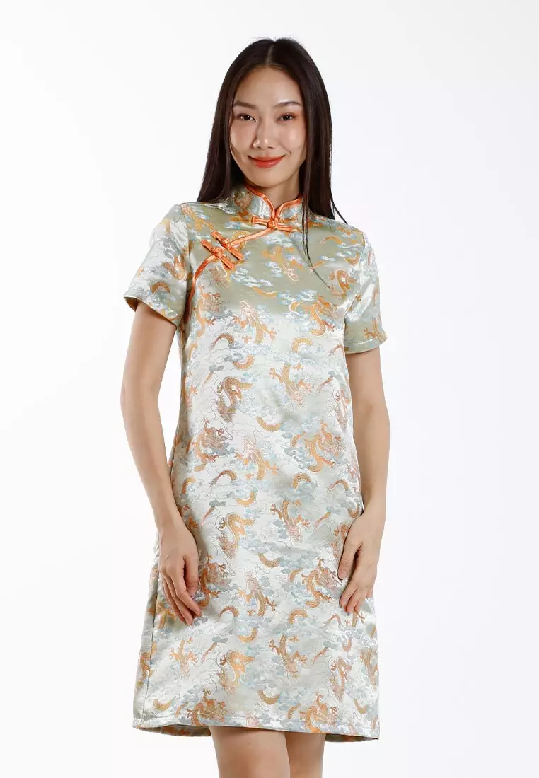 Forest Jacquard Tang Suit Cheongsam Dress | CNY 2025 Family Wear - 885091-42LtGreen