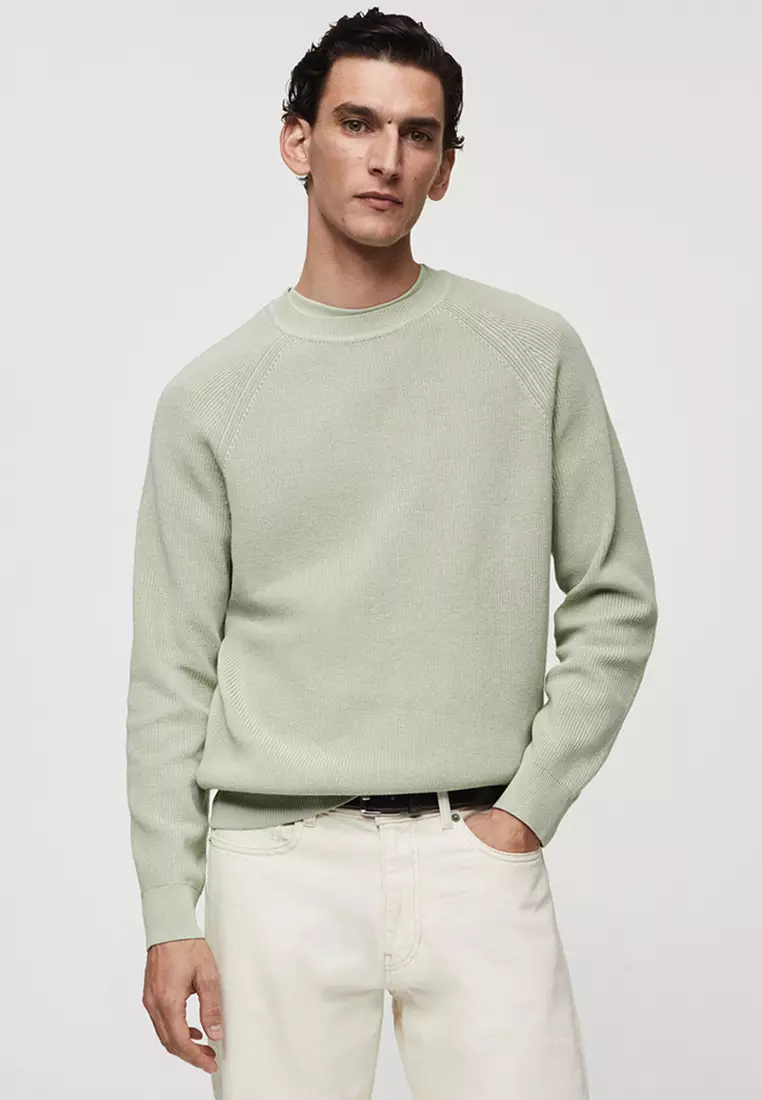 Mens Ribbed Crew Neck Sweater Green