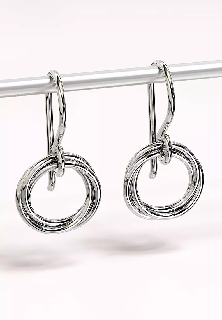 Solid 925 Sterling Silver Intertwined Circle Earrings