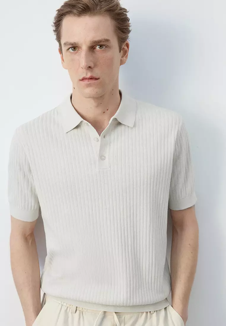 Rib-Knit Cotton-Blend Polo Shirt