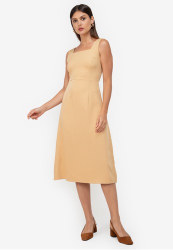 ZALORA WORK yellow Square Neck Midi Dress F74CAAA66BF73EGS_1