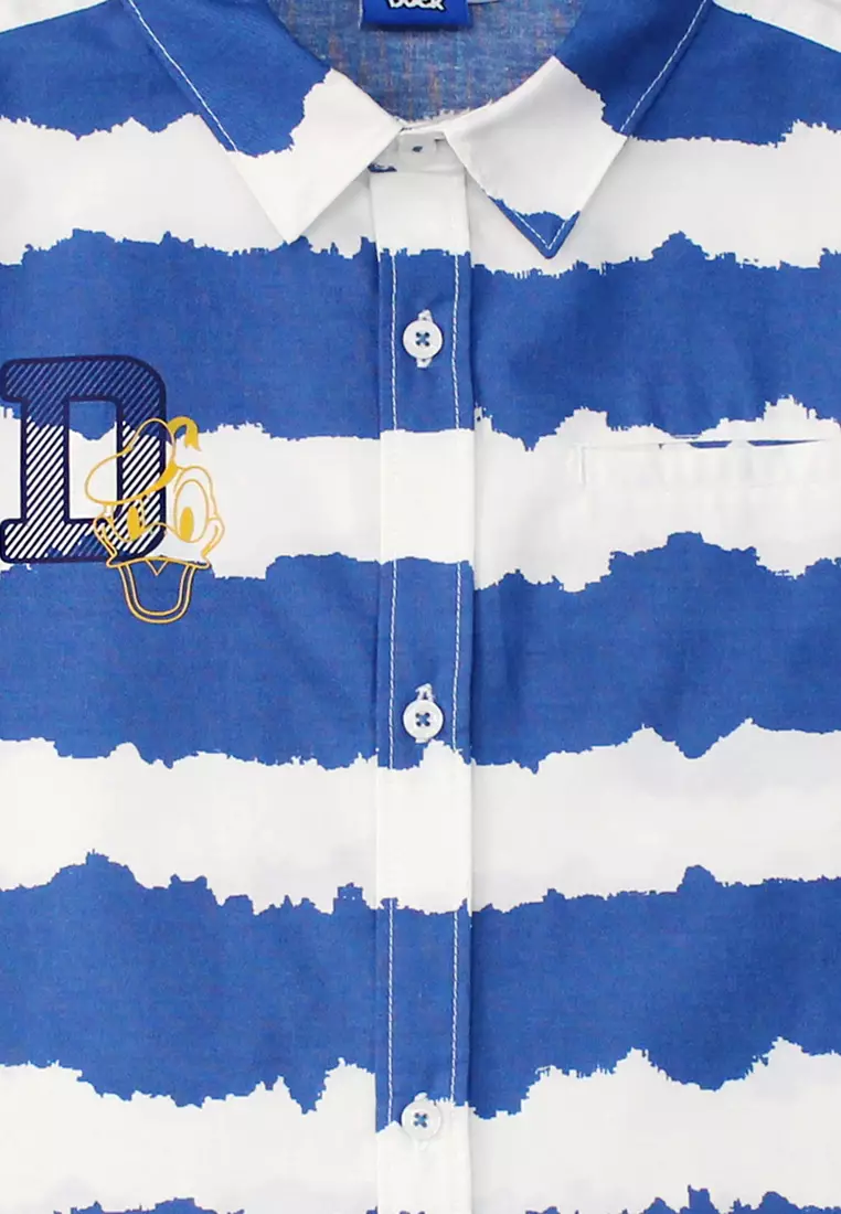Shirt/ Kemeja Panjang Anak Laki Dark Blue White/ Donald Duck Print Stripe