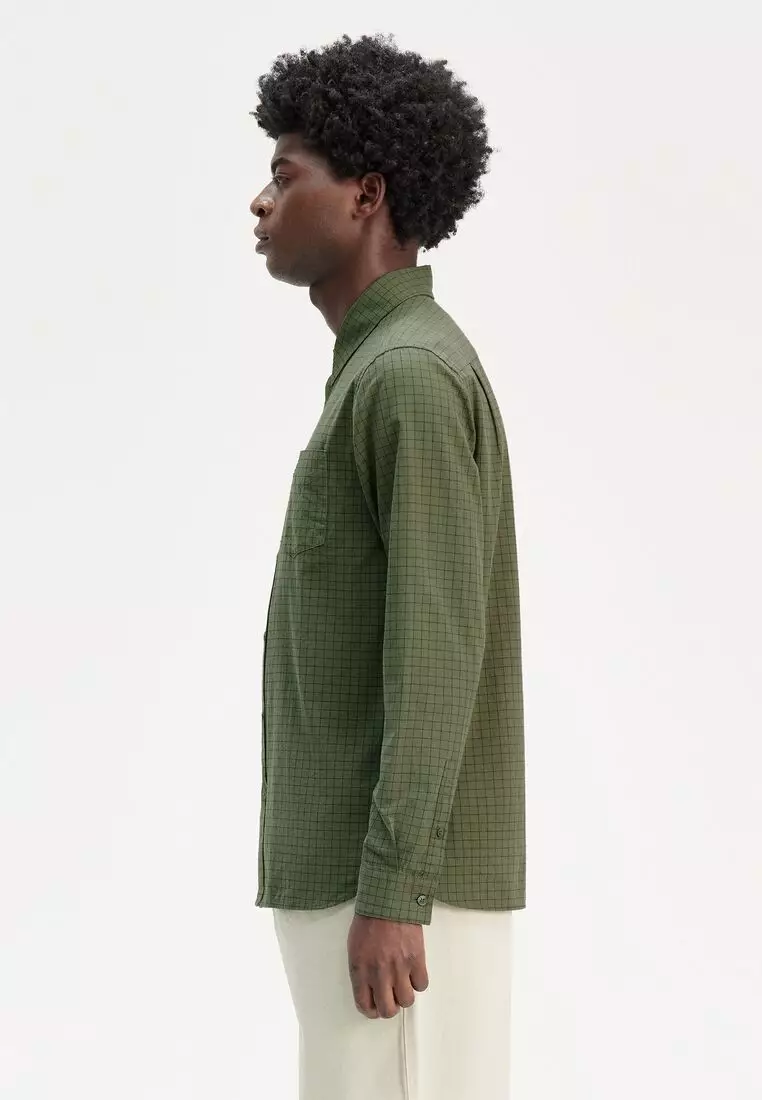Fred Perry M8716 Grid Check Long Sleeve Shirt (Laurel Wreath Green)