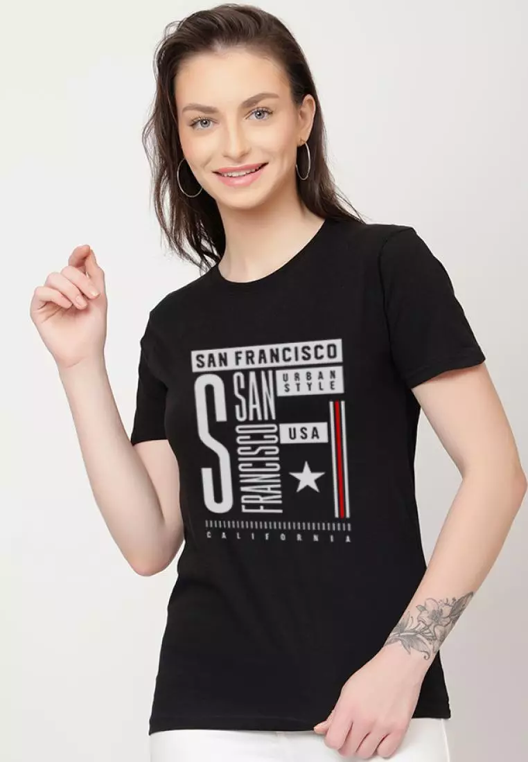 SF StreetWear Relaxed Short Sleeve Stylish Black Cotton Casual Graphic Print Tee/TShirt