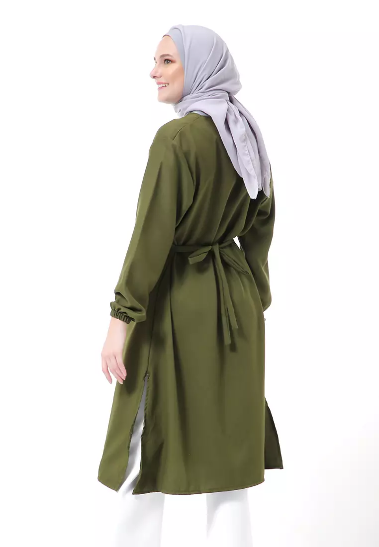 Indira Long Tunik Muslimah Atasan Wanita Long Sleeve Casual Premium Quality - Army