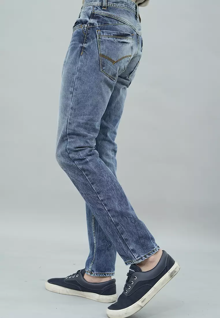 LGS - Celana Panjang Jeans Pria -  Premium Denim Whiskers - Warna Biru - Motif Washed - Perfect Slim Straight - JPF.492.P103.A661.C