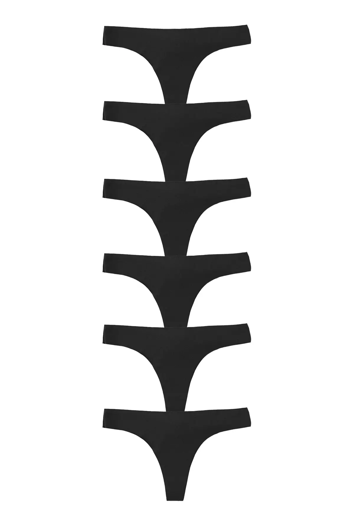 Black 6-Pack Micro Seamless/Non-Trace Laser Cut Thong Knitted Panties THMAW25KU00039