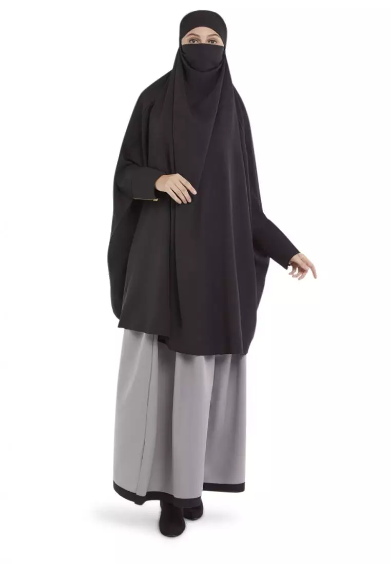 French Khimar Set Rok Wanita Muslimah Marwah - Abu Hitam