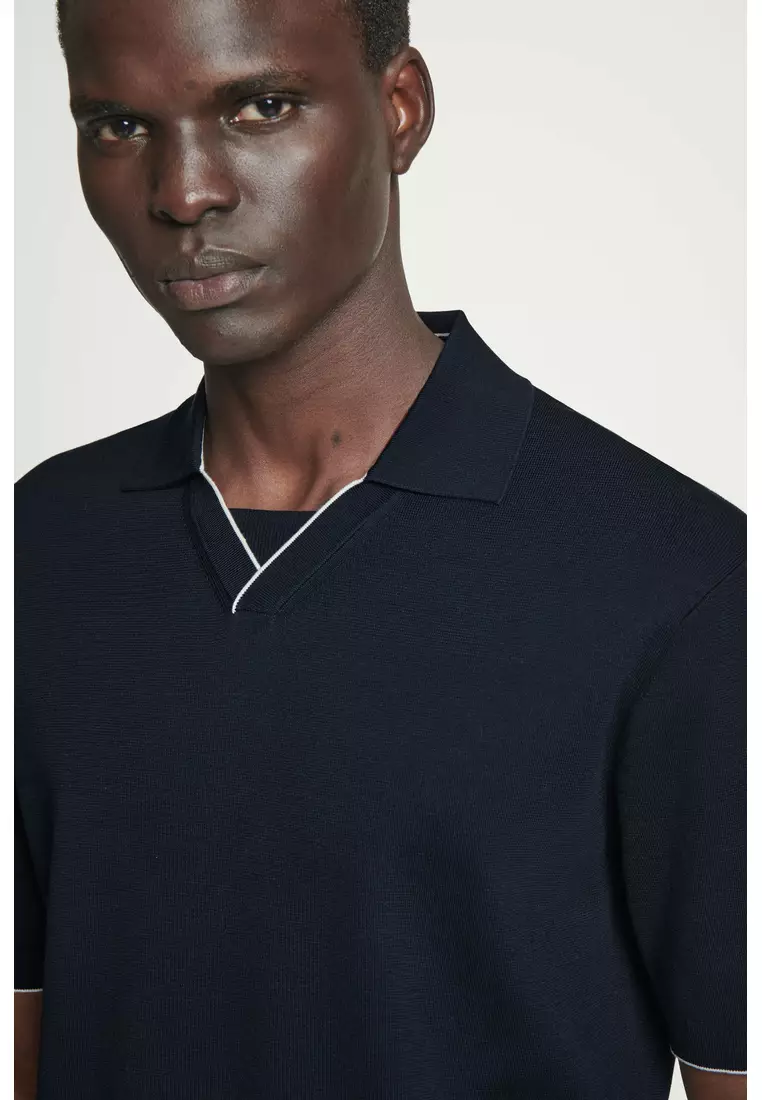 CONTRAST-TIPPED KNITTED POLO SHIRT
