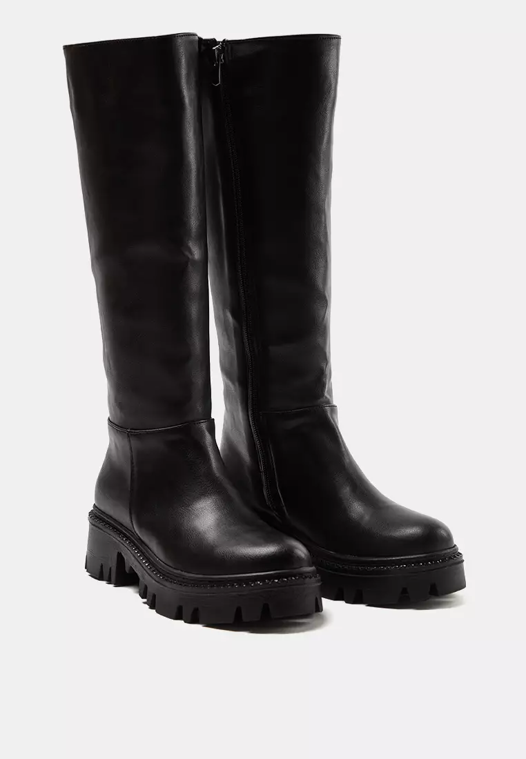 Black Thick Soled Women's Zippered Boots Takaw25Cz00005