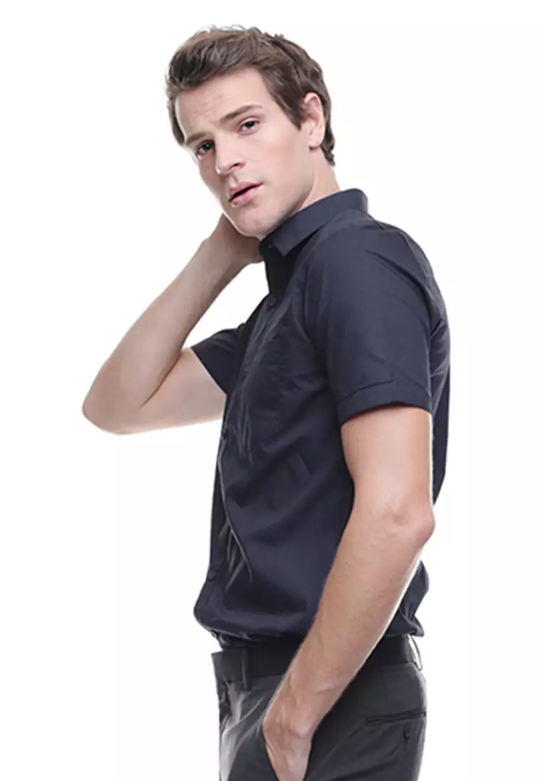 LGS - Slim Fit - Kemeja Formal - Lengan Pendek - Dark Navy