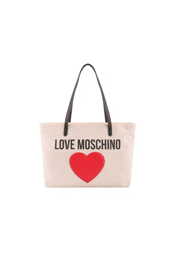 Moschino white MOSCHINO lady love MOSCHINO heart Canvas Tote Bag 73D37AC253EE05GS_1
