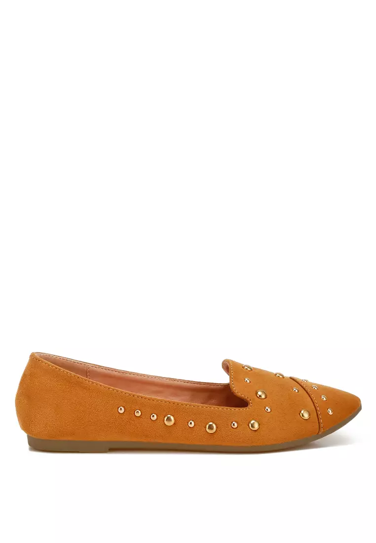 Discount on London Rag  shoes - SKU: Stud Embellished Ballet Flats in Tan