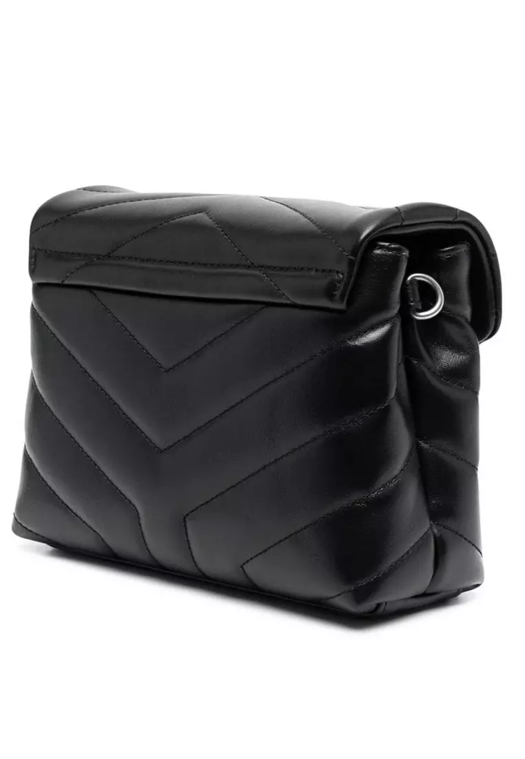 Loulou Toy In Matelassé "Y" Leather Crossbody Bag in Black/Silver